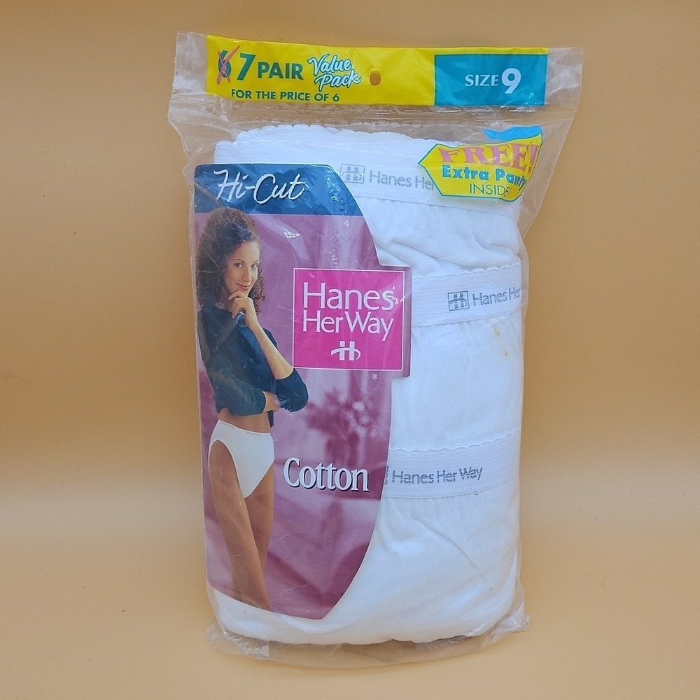 7 Pairs Vtg 1996 Hanes Her Way Hi Cut White Cotton Panties Underwear Size 9 NOSâ